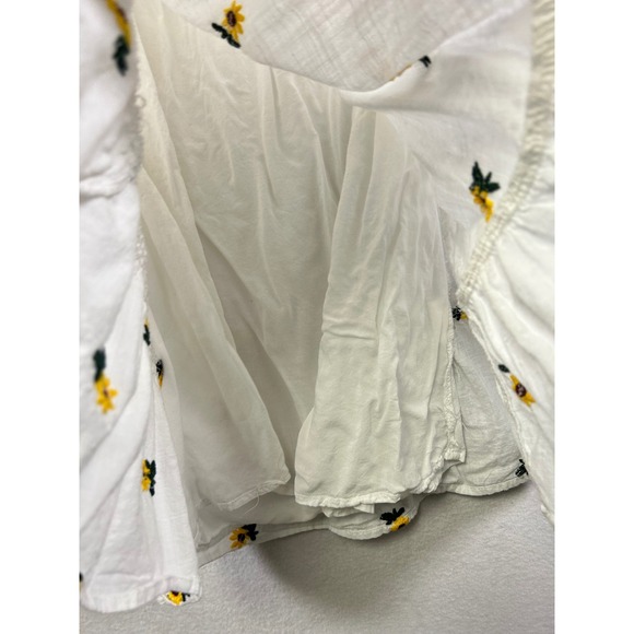 Rewind White Sunflower Embroidered Tiered Ruffle Mini Dress S - Picture 6 of 10